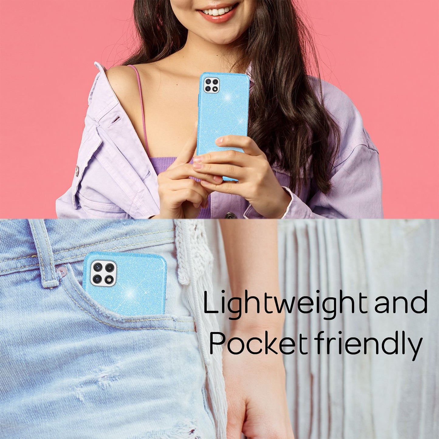 NALIA Sterkt glitrandi hulstur fyrir Samsung Galaxy A22 5G, höggþolið, glansandi, styrkt sílikonhulstur