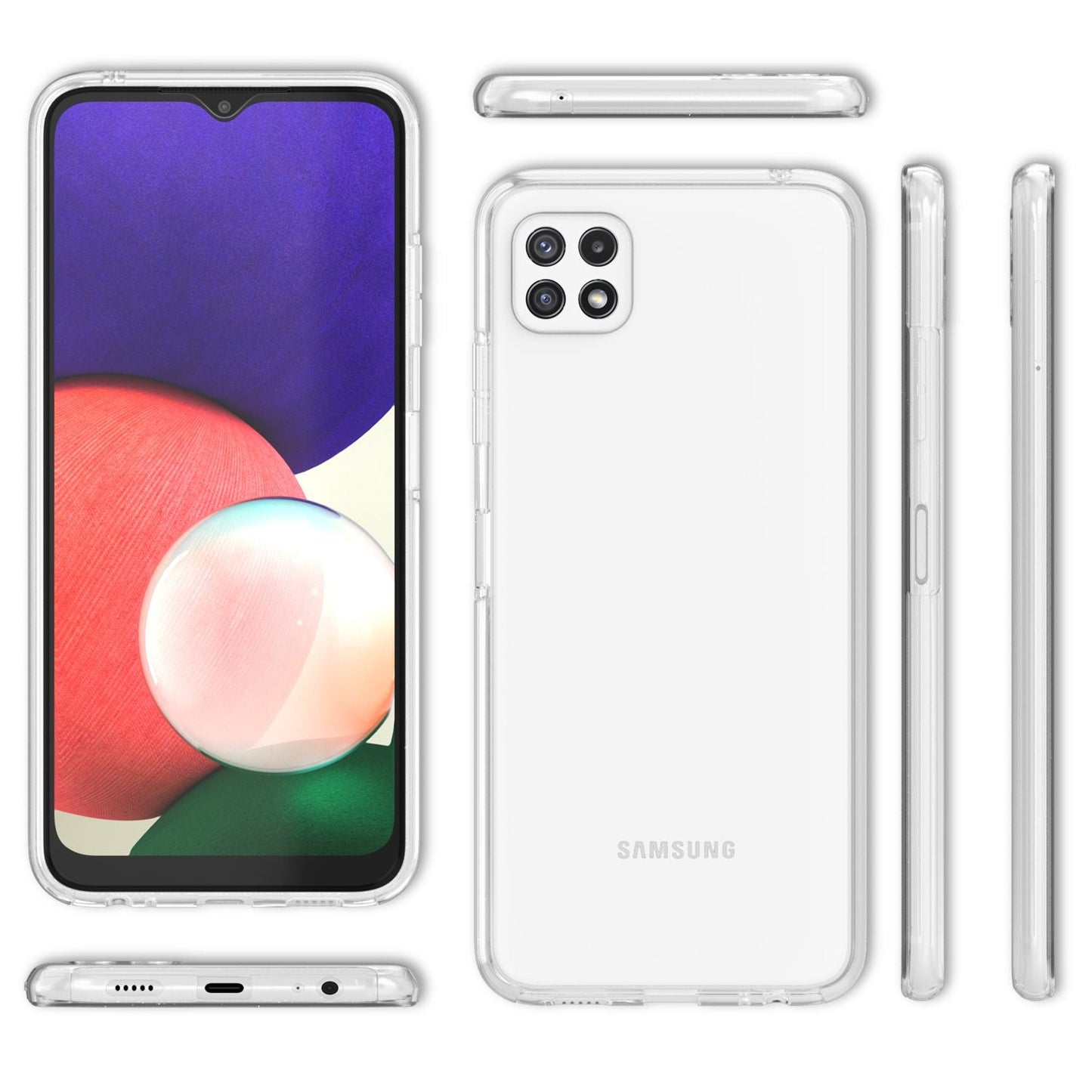 NALIA gegnsætt 360° verndarhulstur fyrir Samsung Galaxy A22 5G, gegnsætt og með fullri vörn, hörðu hulstri og sílikon stuðara