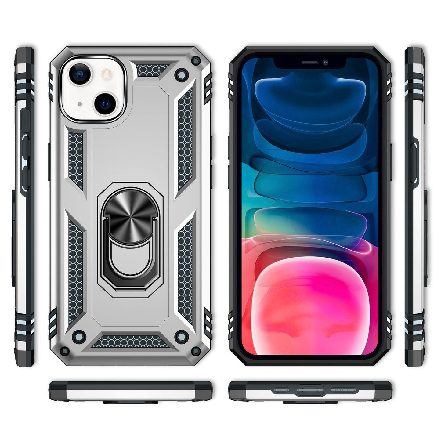 NALIA Ring Case for iPhone 13 Mini, Hard Case with Silicone Bumper Cover Protection