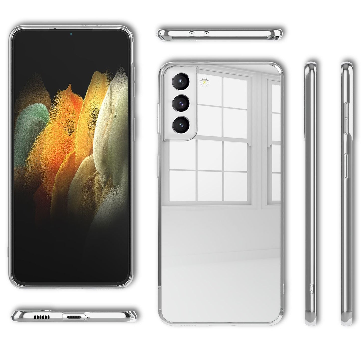 NALIA Mirror Tempered Glass Case for Samsung Galaxy S21, Clear Mirror Effect Scratch-Resistant Hard Case, 9H Tempered Glass & Silicone Bumper, Slim Protective Glass Phone Case