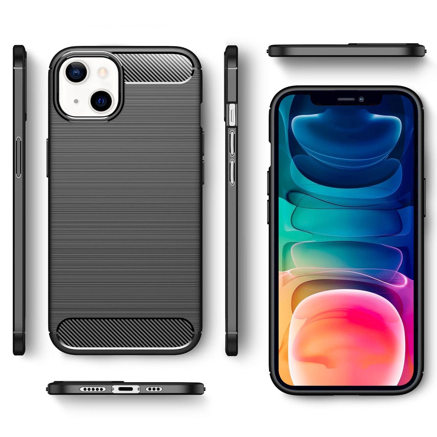 NALIA hulstur úr kolefnisútliti fyrir iPhone 13, svart sílikonhulstur úr TPU-efni