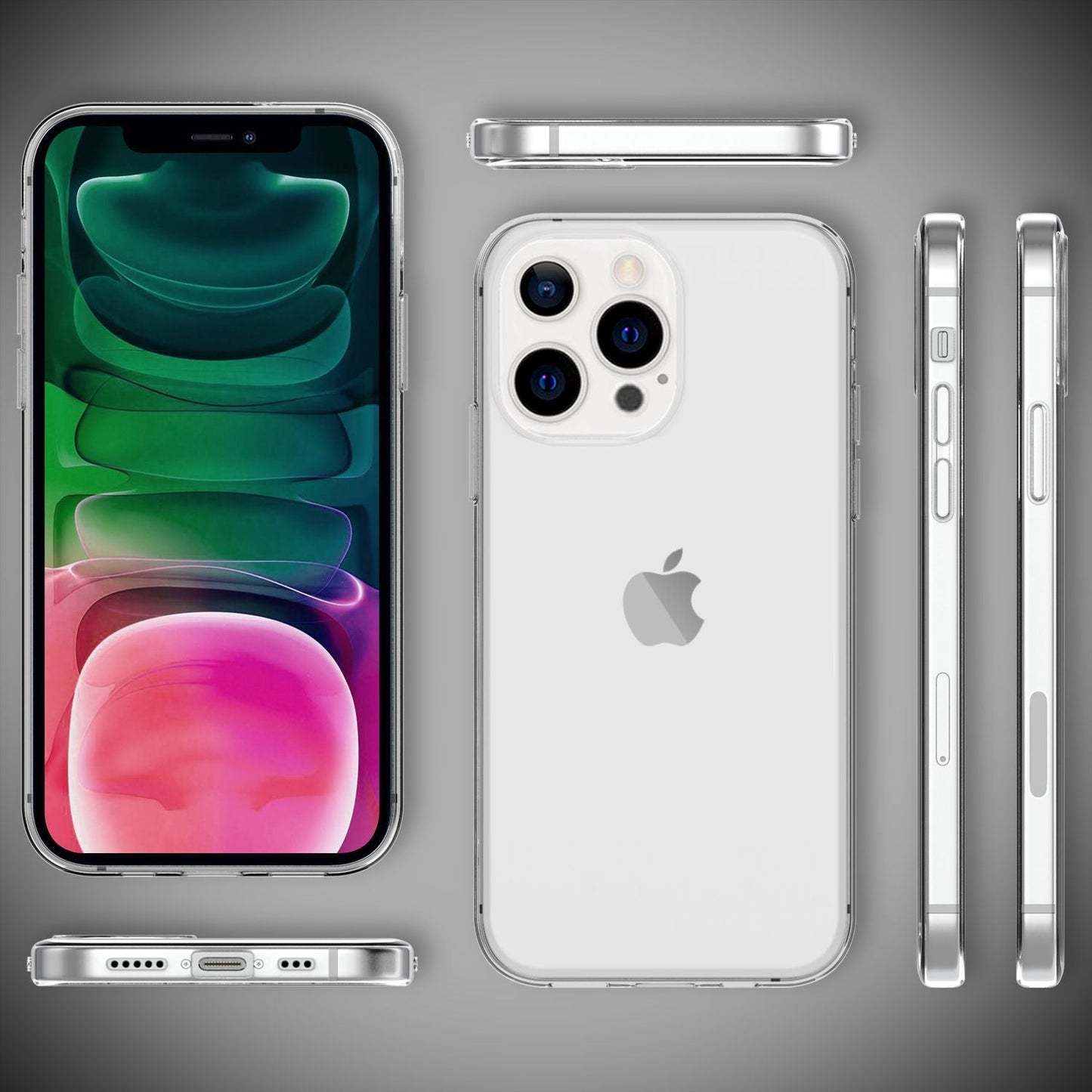 NALIA gegnsætt sílikon símahulstur fyrir iPhone 13 Pro, gegnsætt hulstur með stuðara