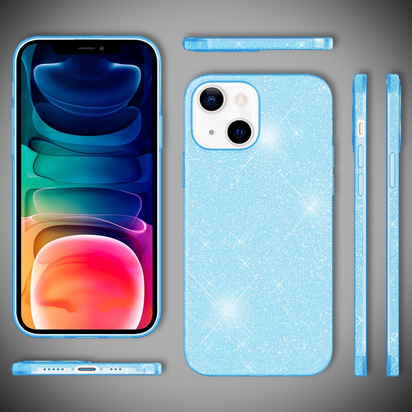 NALIA Robust Glitter Case for iPhone 13, Shockproof Shiny Glitter Hybrid Protective Case, Reinforced Silicone Case