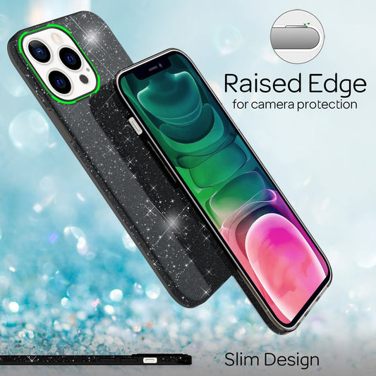 NALIA Rugged Glitter Case for iPhone 13 Pro, Shockproof Shiny Glitter Hybrid Protective Case, Reinforced Silicone Case