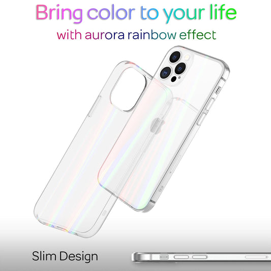 NALIA Clear Tempered Glass Case for iPhone 13 Pro Max, Transparent Rainbow Effect Anti-Yellowing Scratch-Resistant Tempered Glass & Silicone Bumper