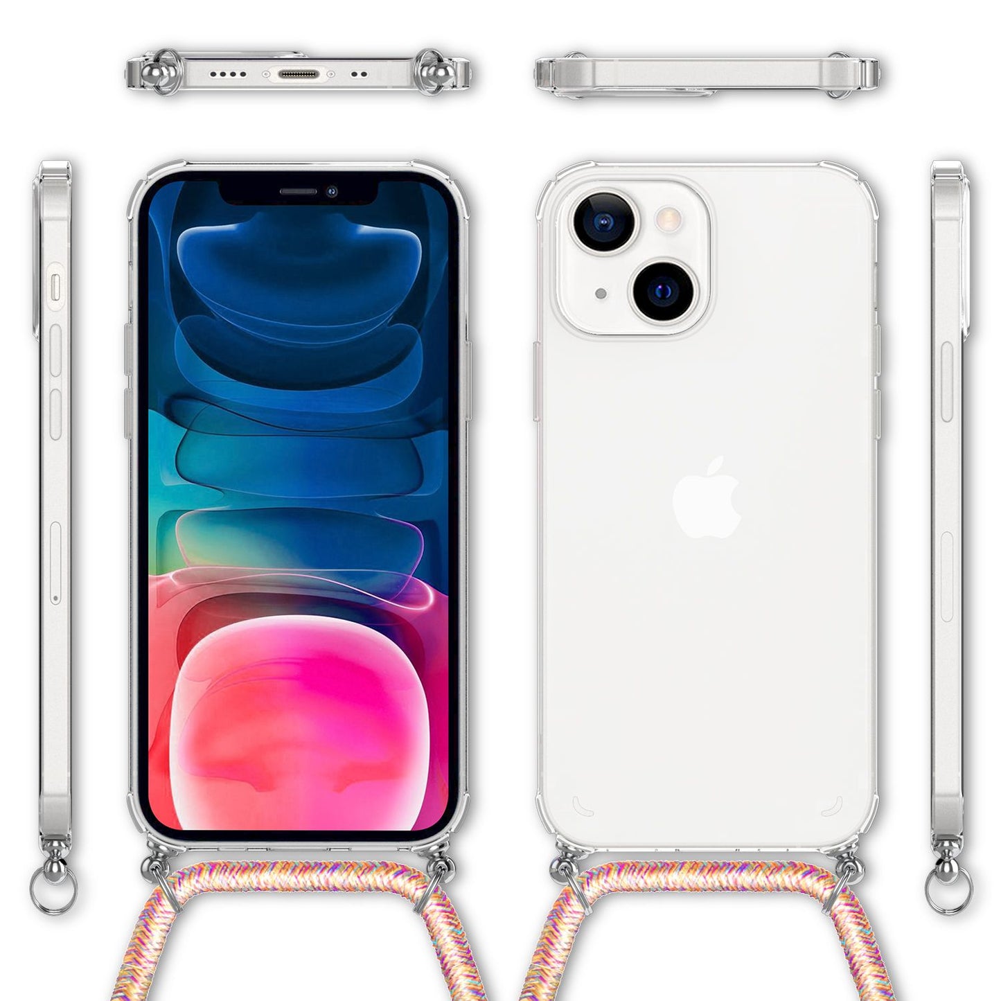 NALIA Phone Case with Chain for iPhone 13 Mini, Transparent Hard Case & Phone Cord