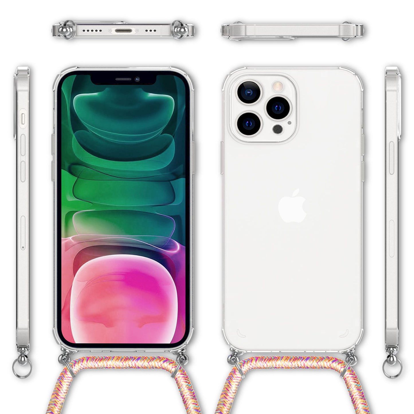 NALIA Phone Case with Chain for iPhone 13 Pro, Transparent Hard Case & Phone Cord
