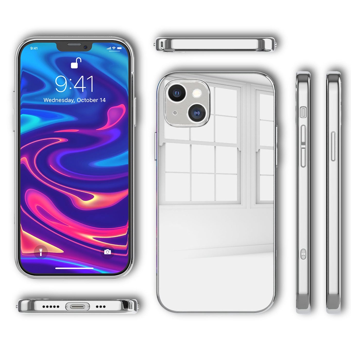 NALIA Mirror Tempered Glass Case for iPhone 13, Mirror Protective Case Bumper