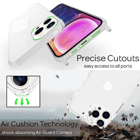 NALIA Clear Hybrid Case with Chain for iPhone 13 Pro Max, Transparent Anti-Yellowing Robust Reinforced Corners Hardcase & Silicone Frame, Shockproof Protective Case & Phone Cord