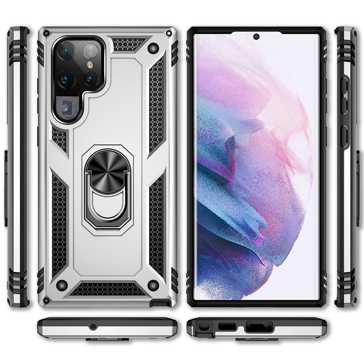 NALIA Military-Style Ring Case for Samsung Galaxy S22 Ultra, Extremely Protective and Shockproof, 360° Ring for Stand