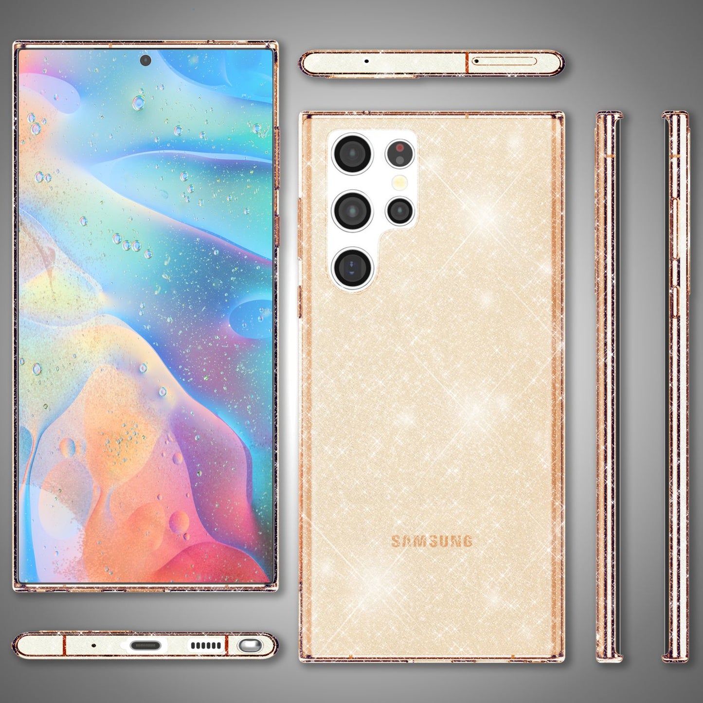 NALIA Klare Glitzerhülle für Samsung Galaxy S22 Ultra, Durchsichtig