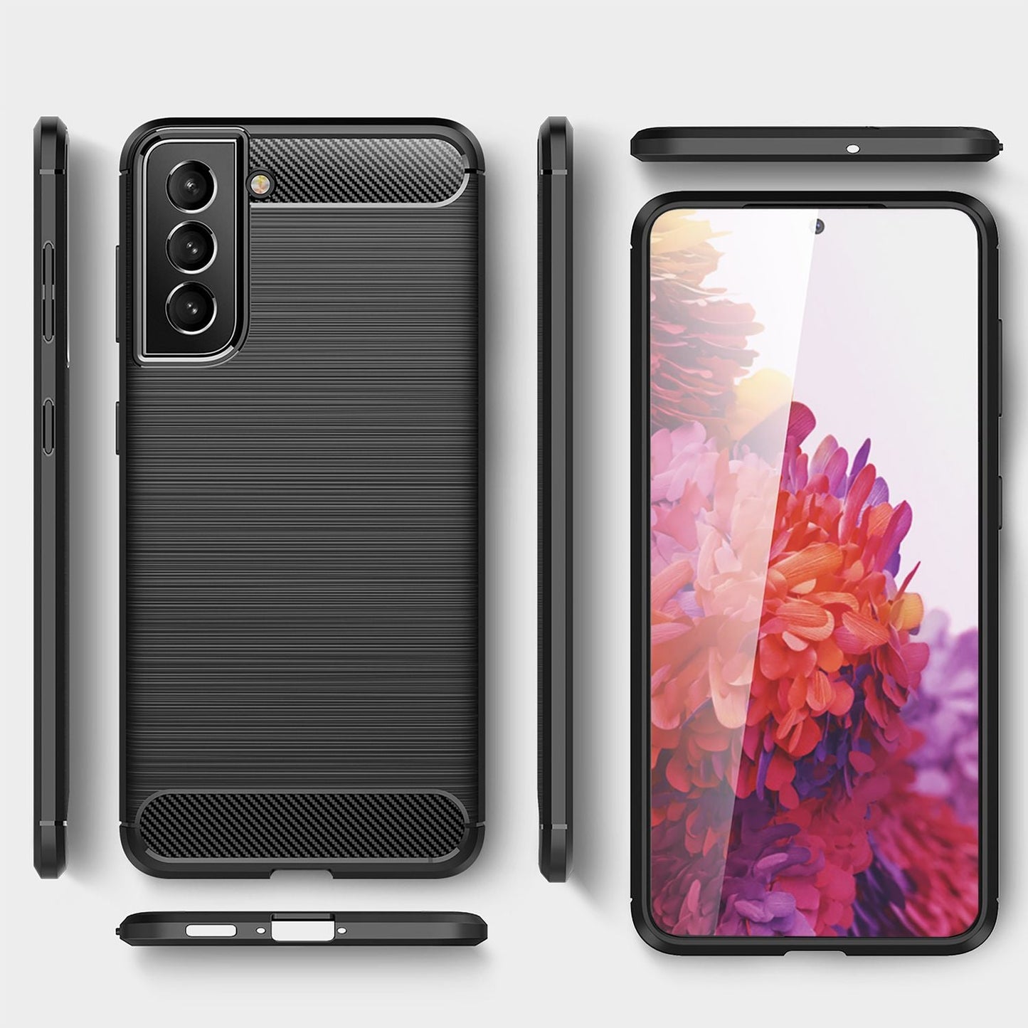 NALIA Carbon Look Case for Samsung Galaxy S22 Plus, Matte Black Silicone Case, Anti-Fingerprint, Carbon Fiber Look, Phone Case Protective Case