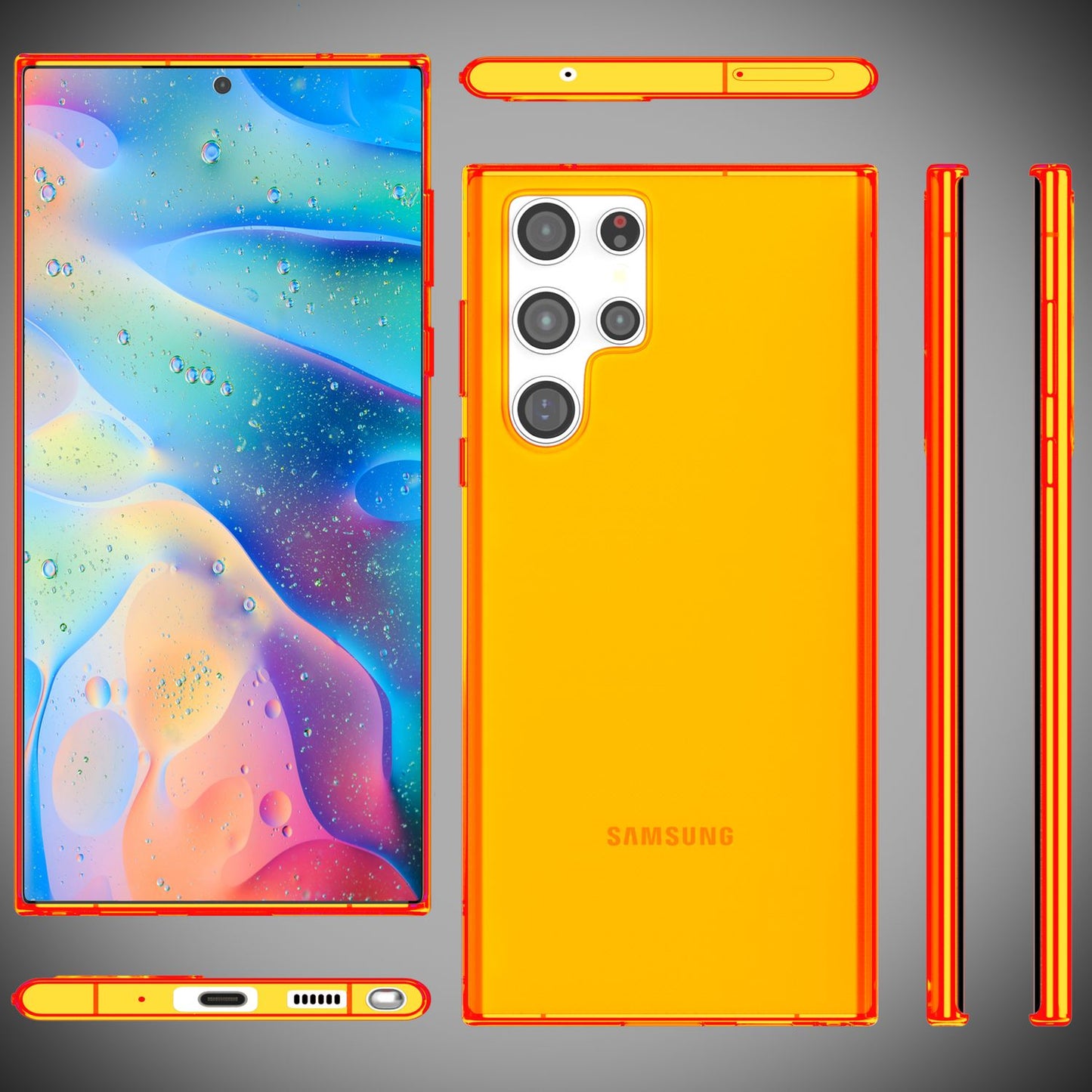 NALIA Clear Neon Phone Case for Samsung Galaxy S22 Ultra, Transparent, Colorful, Luminous, Slim Protective Cover