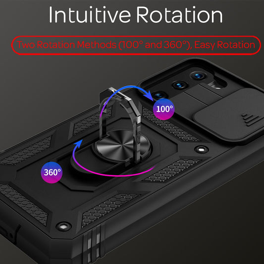 NALIA Military-Style Ring Case for Samsung Galaxy S21, Extremely Protective with Display Frame & Camera Cover