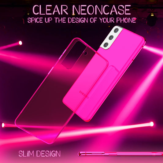 NALIA Clear Neon Silicone Case for Samsung Galaxy S21 FE, Transparent, Colorful, Luminous, Anti-Yellowing, Durable Phone Case Protective Cover