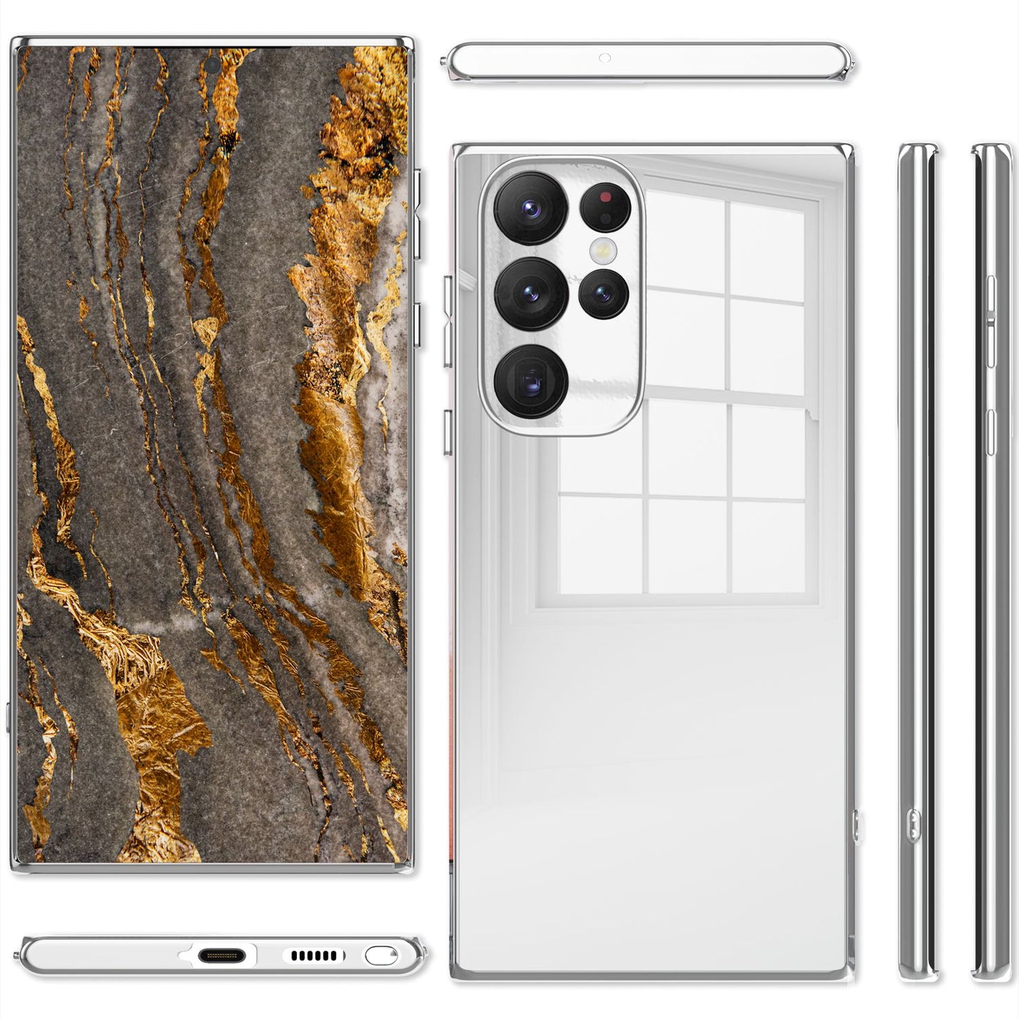 For Samsung Galaxy S22 Ultra - Tempered Glass Case Clear Mirror Effect