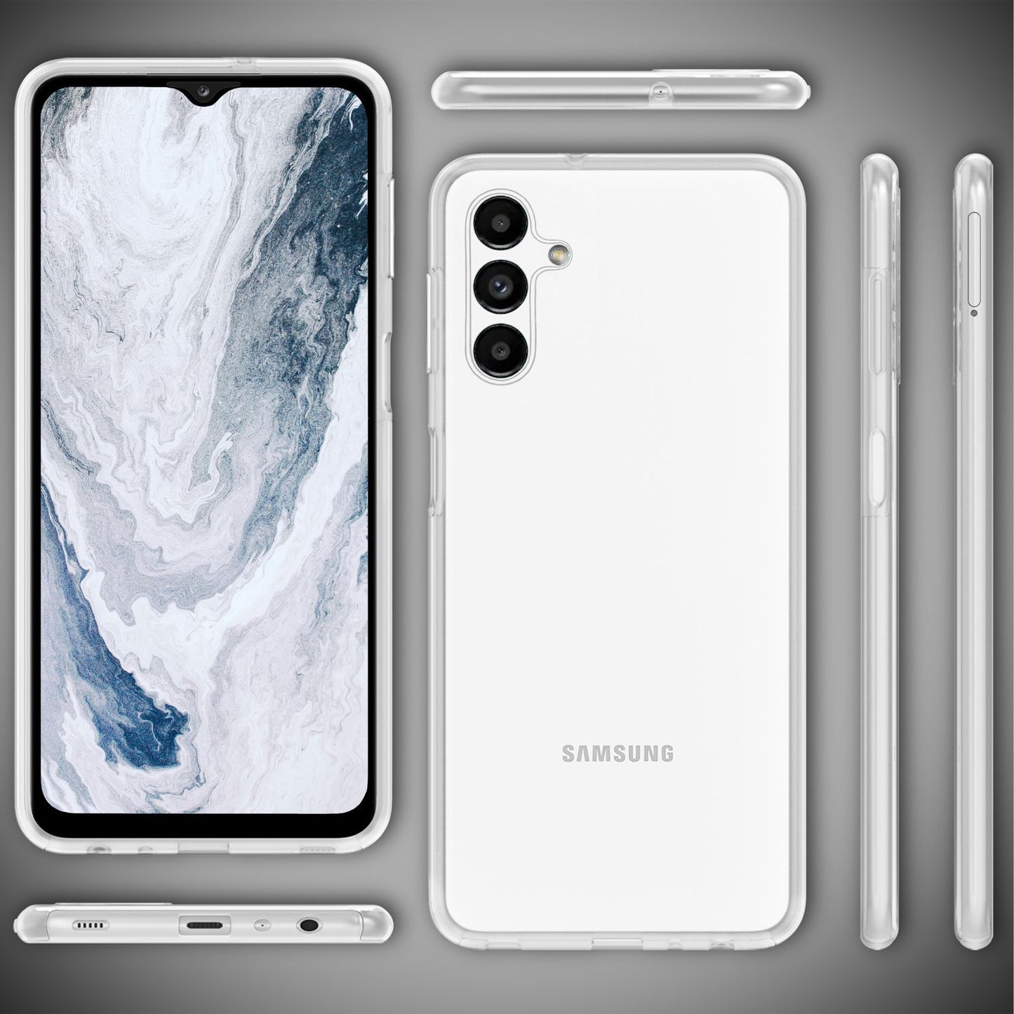 Hulstur fyrir Samsung Galaxy A13 5G 360° hlífðarhulstur með gegnsæju, fullu hlífðargleri og skjávörn.
