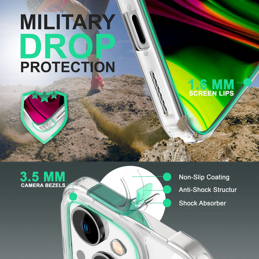 Case for iPhone 14 - Clear Scratch-Resistant Transparent Hard Back Case & Silicone Bumper