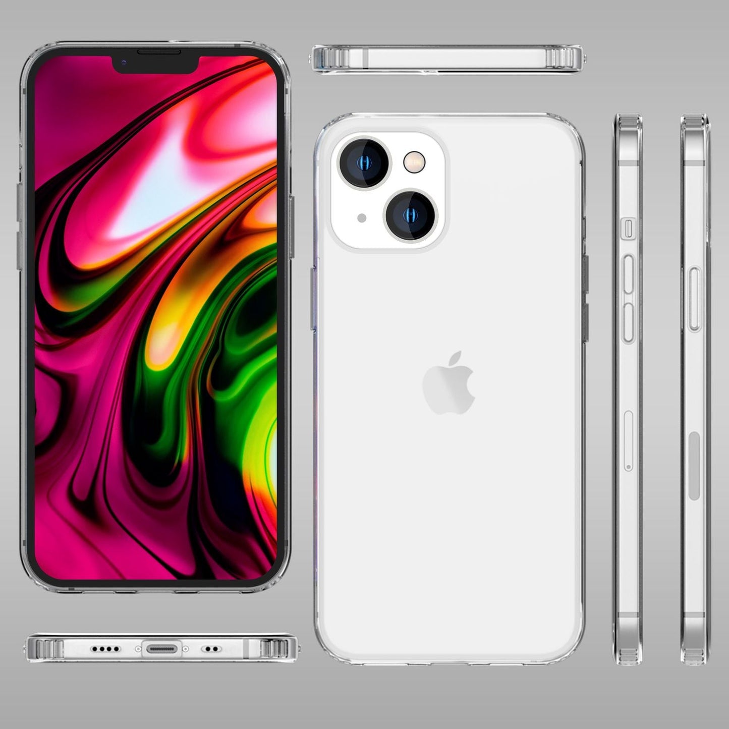 Hulstur fyrir iPhone 14 Plus - Glært, rispuþolið, gegnsætt og hart hulstur og sílikonhlíf