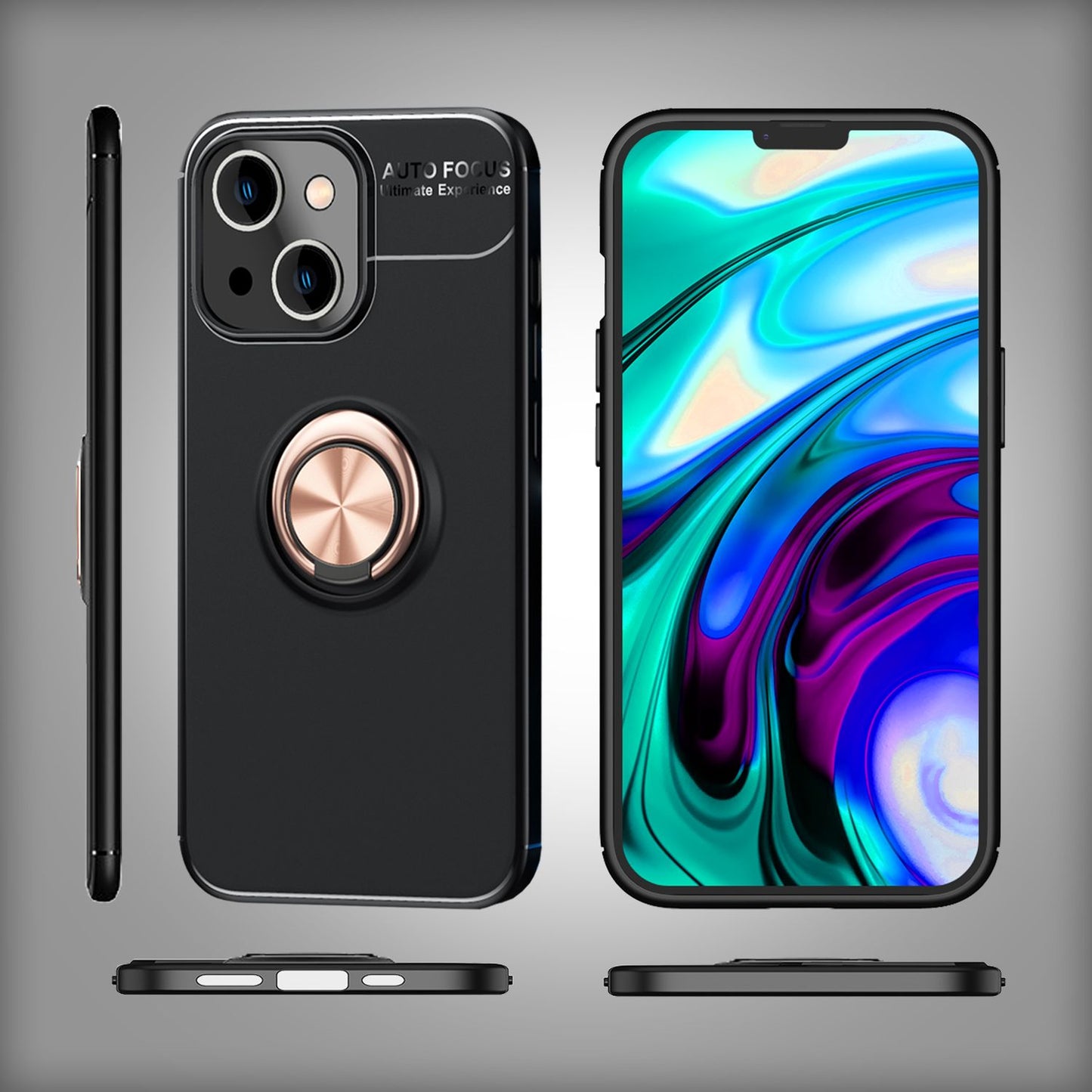 Case for iPhone 14 Plus - Matte Black Ring Phone Case Stand Cover