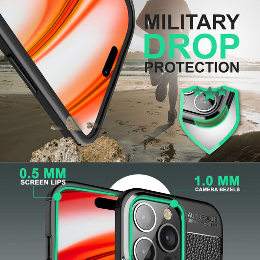 Hulstur fyrir iPhone 14 Pro Max - Leðurlíkt hulstur úr sílikoni fyrir síma