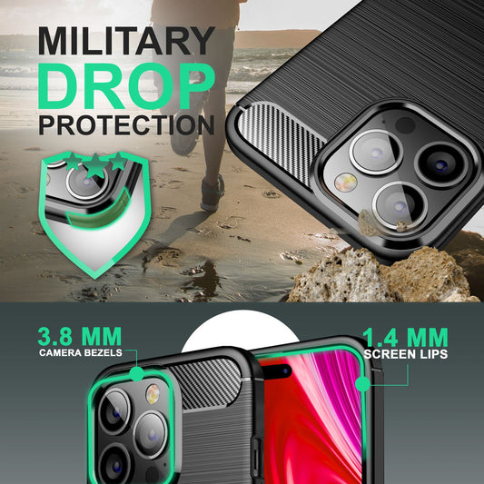 Case for iPhone 14 Pro - Carbon Look Matte Black Non-Slip Silicone Phone Case