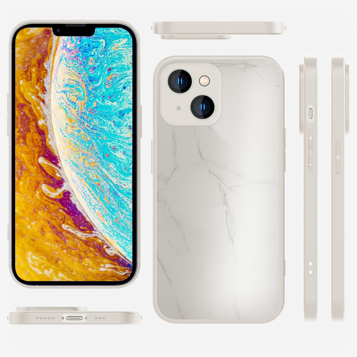 Glass case for iPhone 14, marble look hard case silicone frame phone protective cover