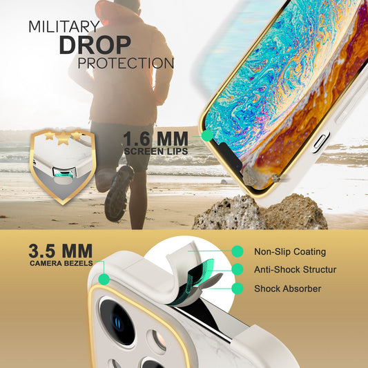 Glass case for iPhone 14 Plus, marble look hard case silicone frame phone cover