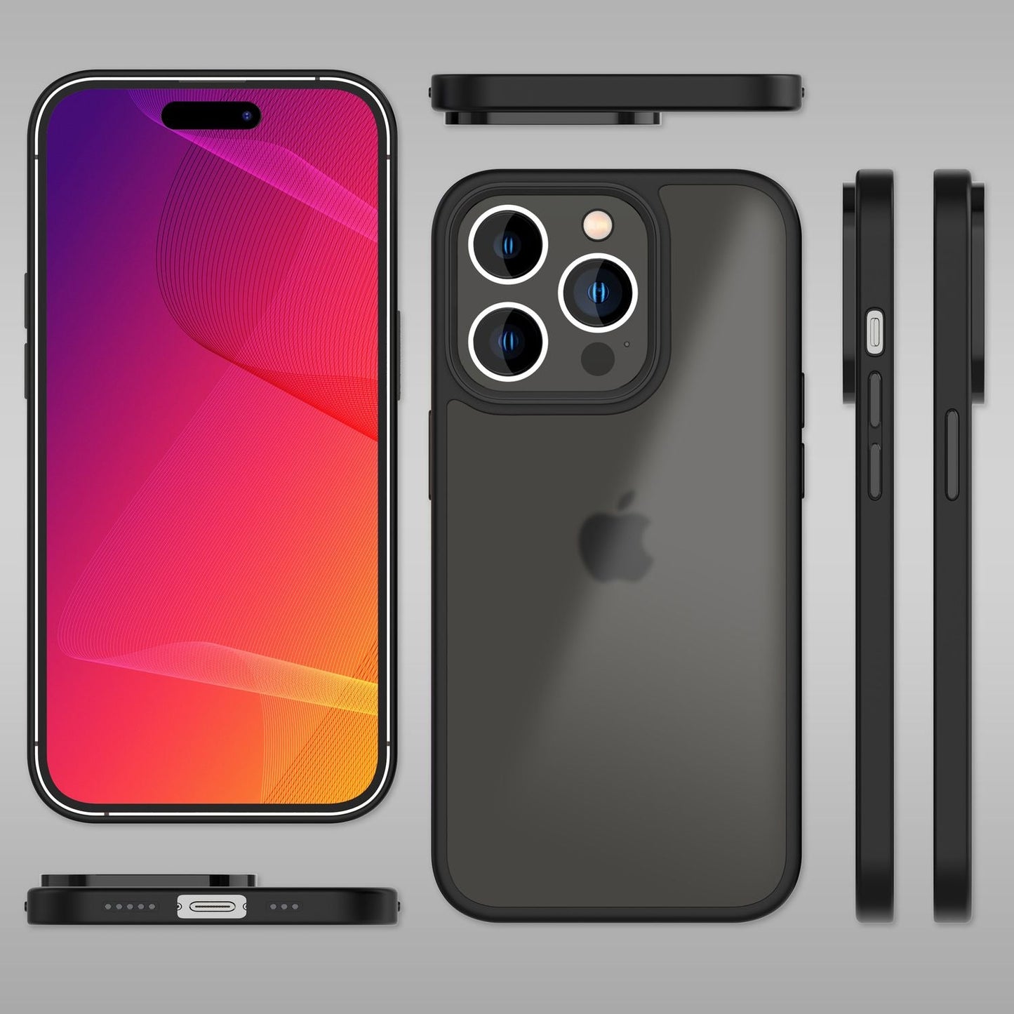 Hybrid Case for iPhone 14 Pro - Matte Translucent Hard Cover Silicone Frame