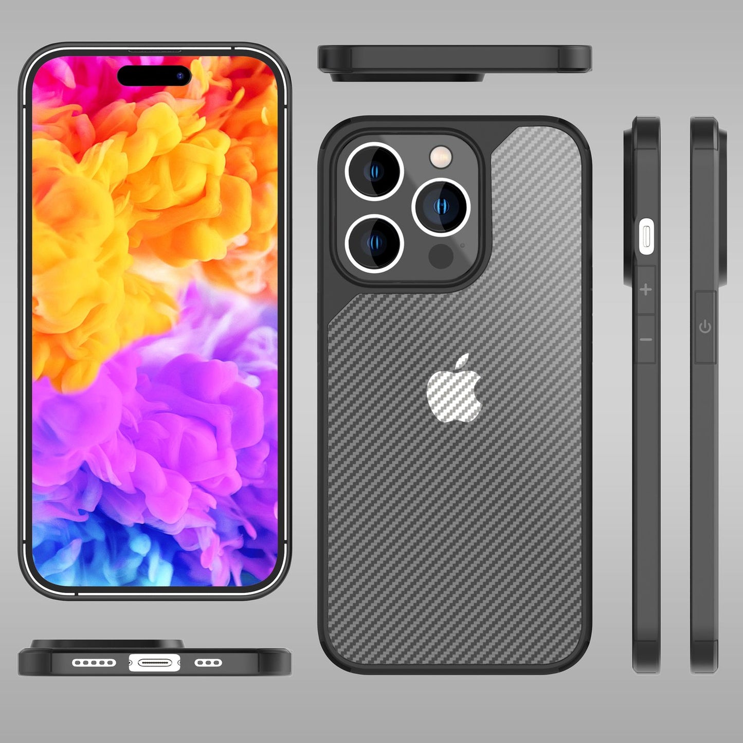 Hülle für iPhone 14 Pro Max - Carbon Look Case Halb-Transparent Matt Kratzfest