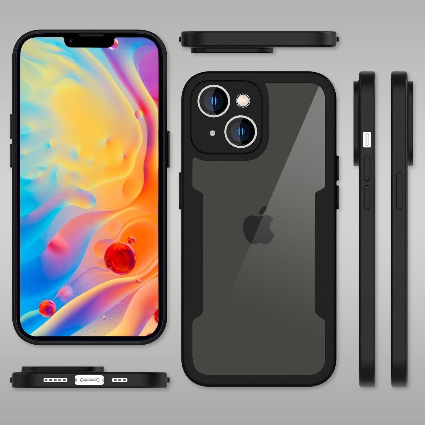 360° hulstur fyrir iPhone 14 Plus, gegnsætt, gulnandi og fullhlífandi hulstur úr sílikoni.