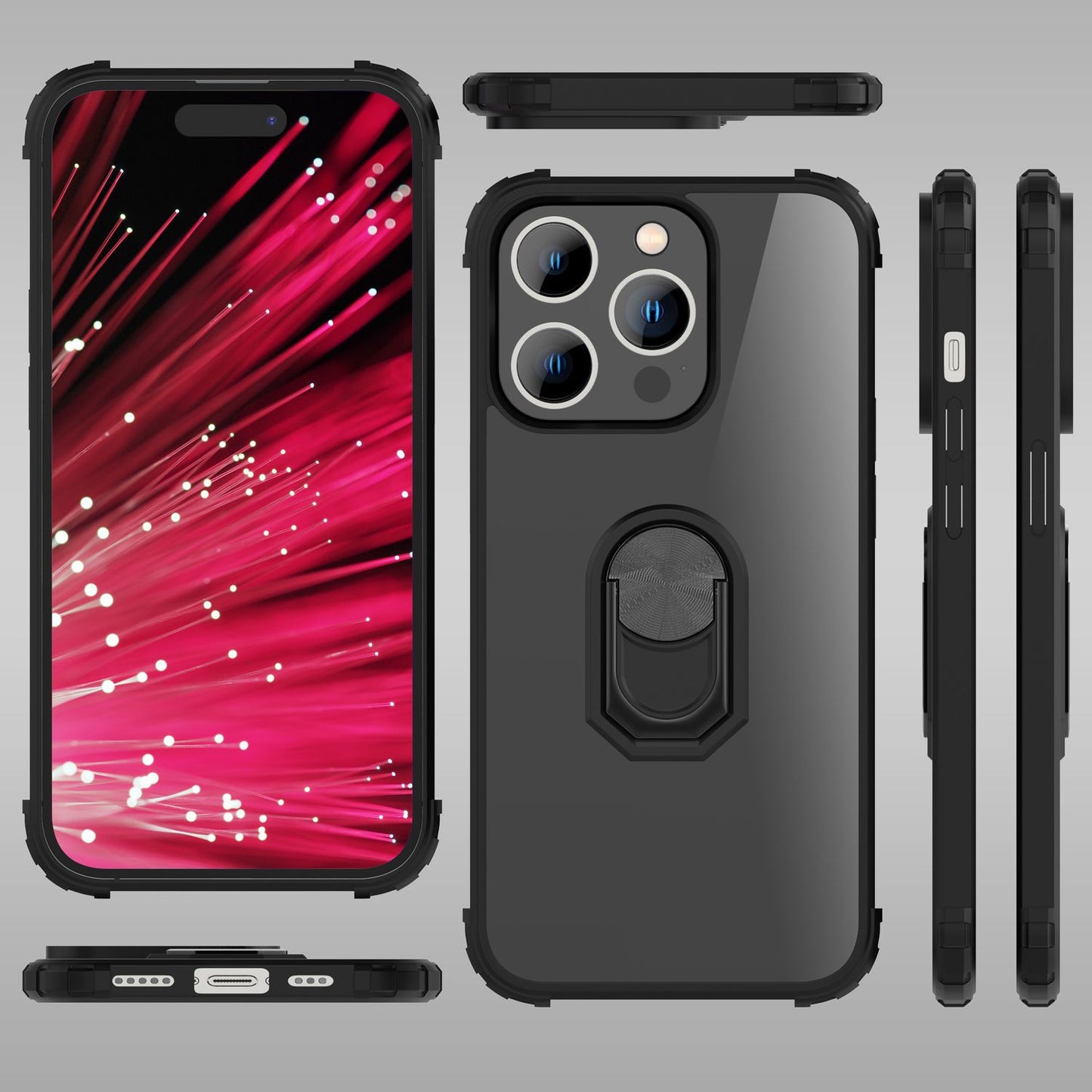 Ring Hülle für iPhone 14 Pro - Klar Transparent Schutz Rahmen 360° Ring Ständer