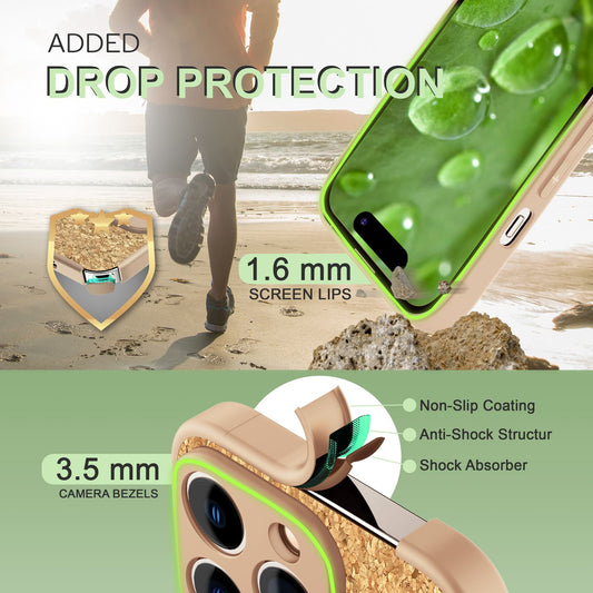 Case with natural cork for iPhone 14 Pro, TPU protective phone case, cork cover
