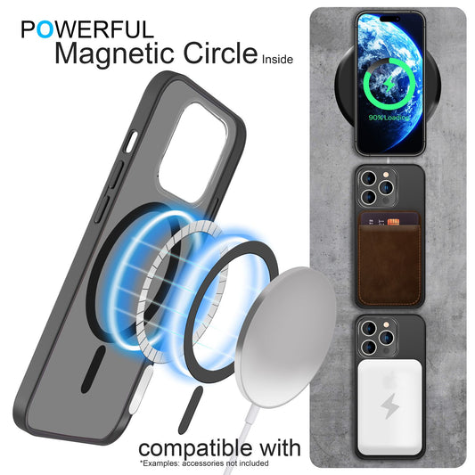 NALIA MagSafe hulstur með tvöföldu verndargleri fyrir iPhone 14 Pro Max, hálfgagnsætt hulstur