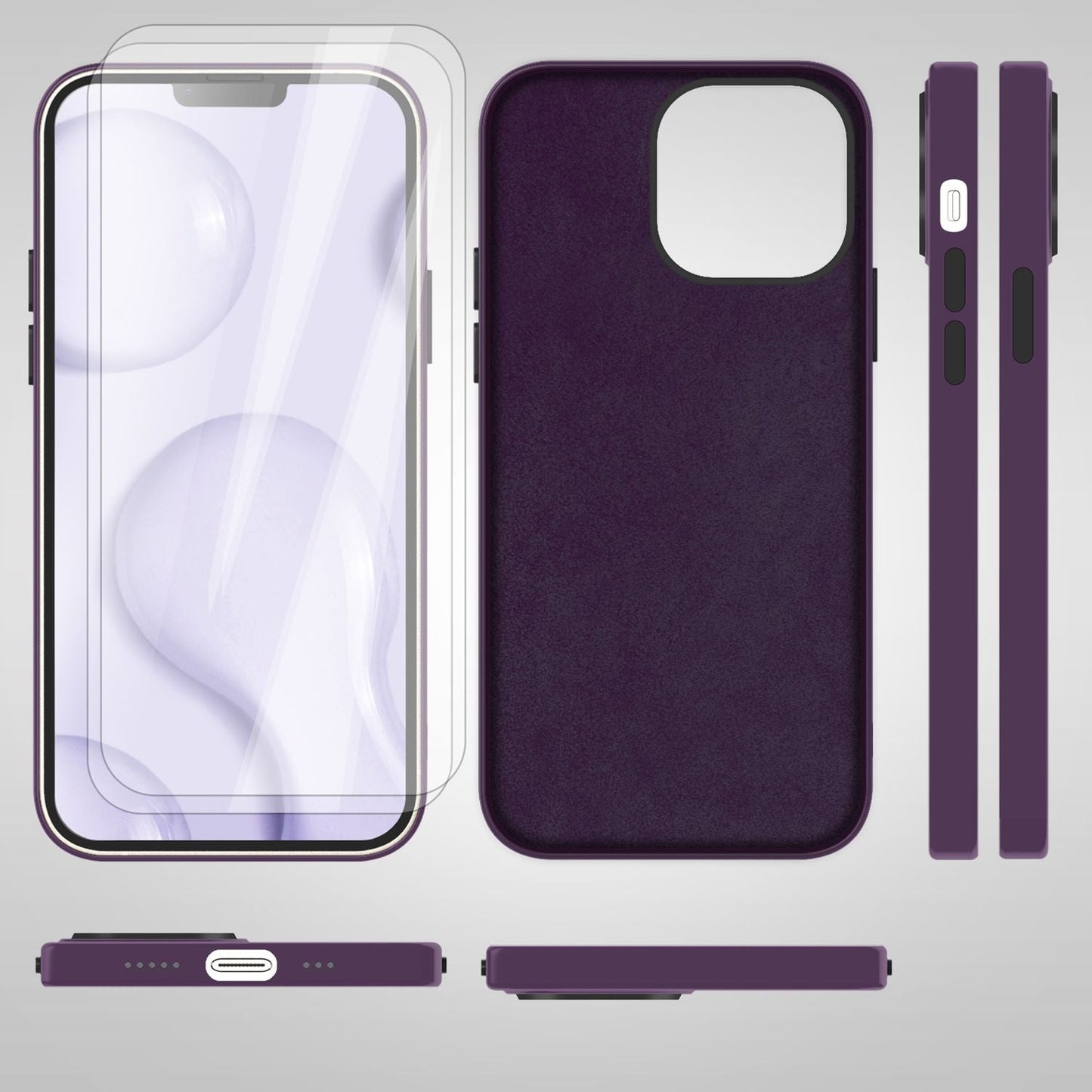 MagSafe case with 2x protective glass for iPhone 14, easy-clean silicone phone cover