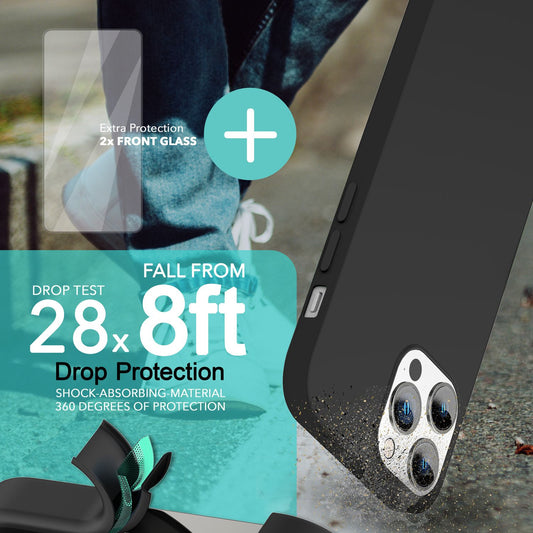 MagSafe case with 2x protective glass for iPhone 14 Pro, easy-clean silicone cover