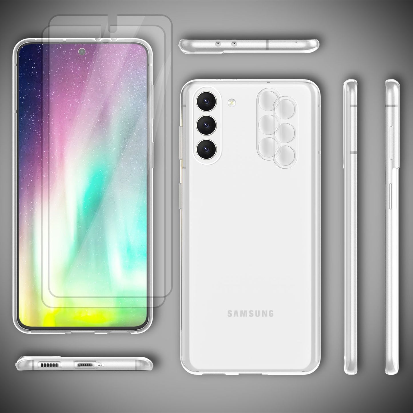 Clear silicone case for Samsung Galaxy S23 Plus, 2x screen protector & camera protector