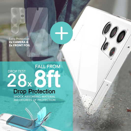 Klare Silikon Hülle für Samsung Galaxy S23 Ultra 2x Displayschutz & Kameraschutz