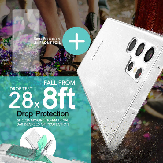 Glitzer Hülle für Samsung Galaxy S23 Ultra, 2x Displayschutz Folie