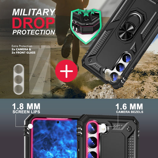 Military Ring Case for Samsung Galaxy S23, 2x Screen & Camera Protection