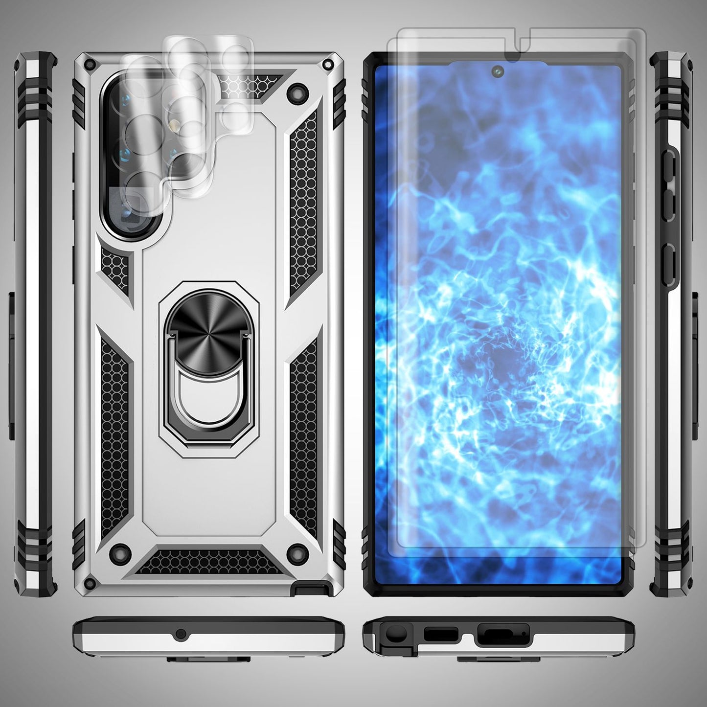 Sterkt hringhulstur fyrir Samsung Galaxy S23 Ultra, skjá-/myndavélavörn