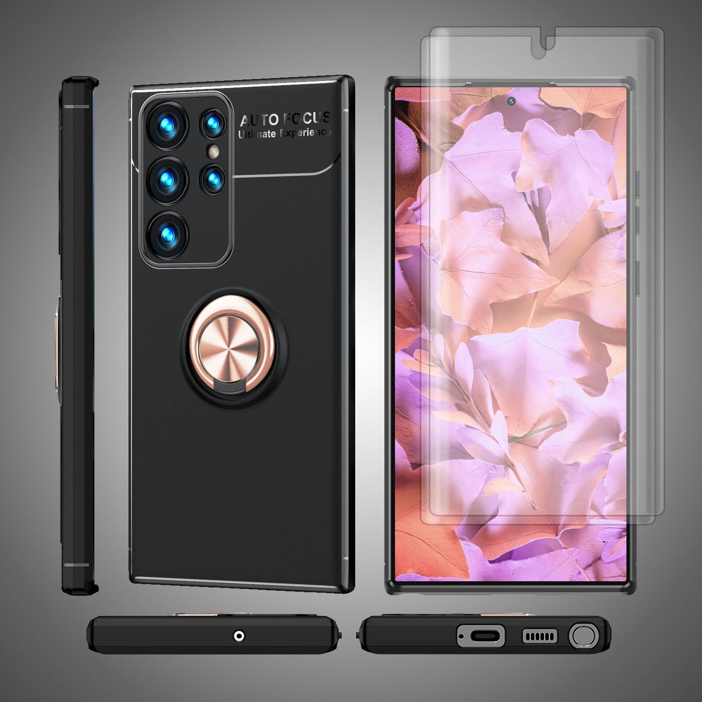 Ring Silikon Hülle für Samsung Galaxy S23 Ultra, 2x Displayschutz