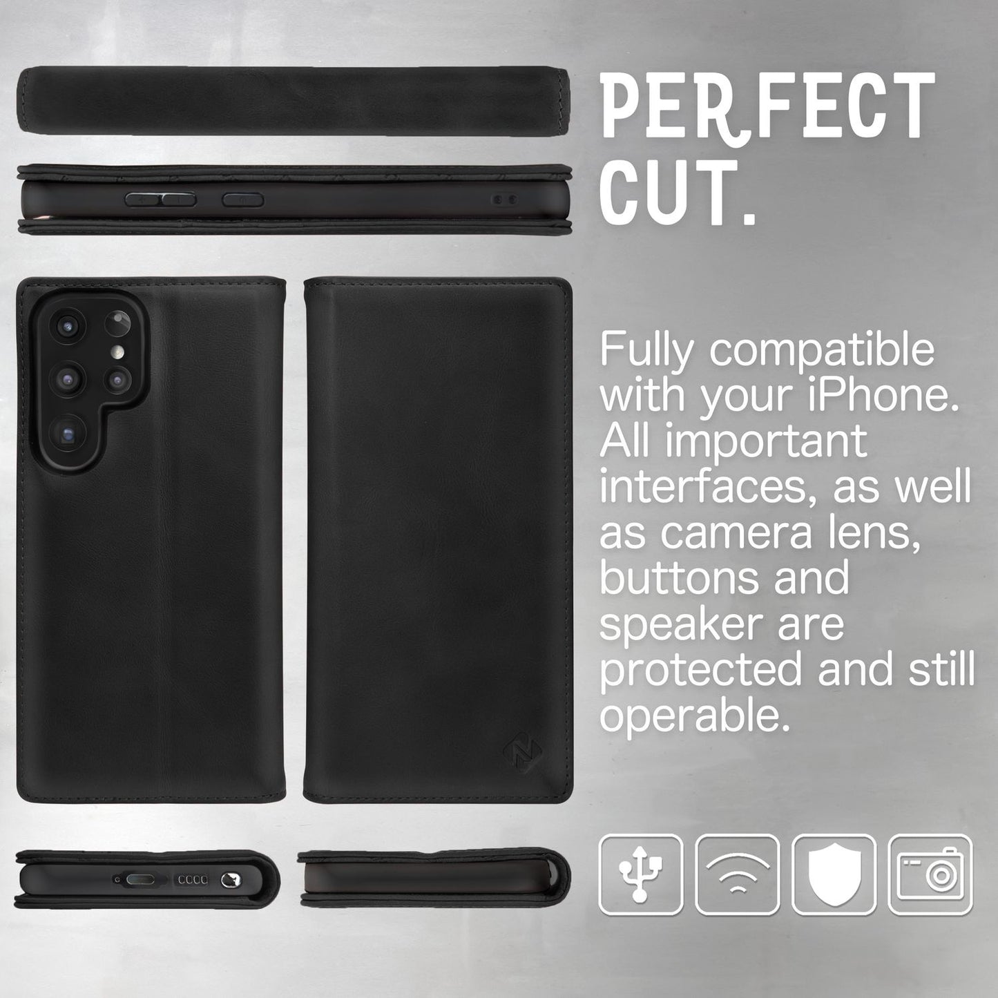 Flip-Case für Samsung Galaxy S23 Ultra Echt Leder Handy Hülle 360 Etui RFID Safe