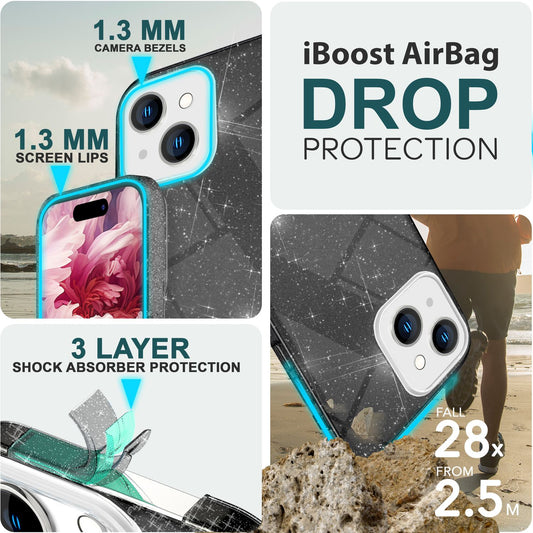 Glitzer Hülle für iPhone 15 Hybrid Bling Case Silikon Handyhülle Schutz Tasche