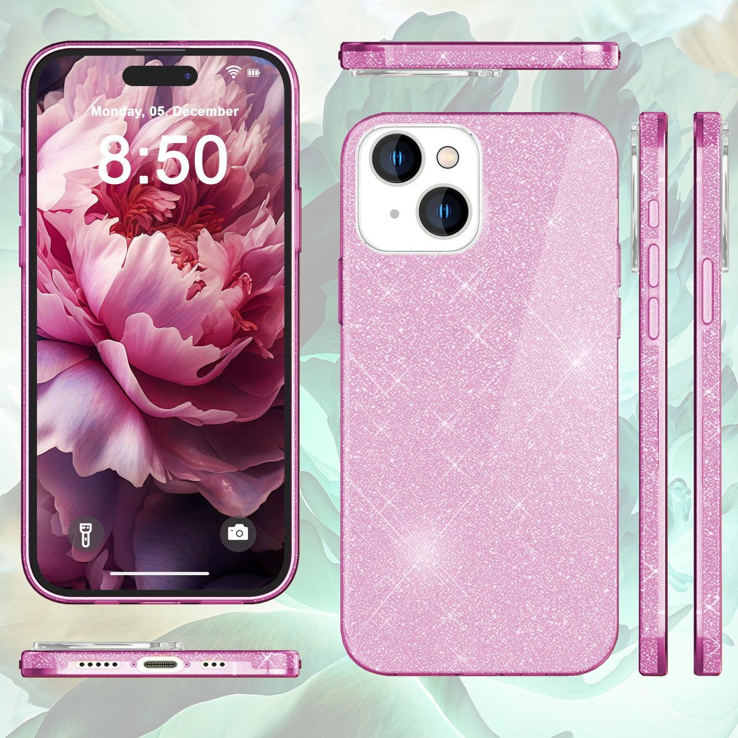 Glitrandi hulstur fyrir iPhone 15 Plus Hybrid Bling hulstur Sílikon símahulstur TPU