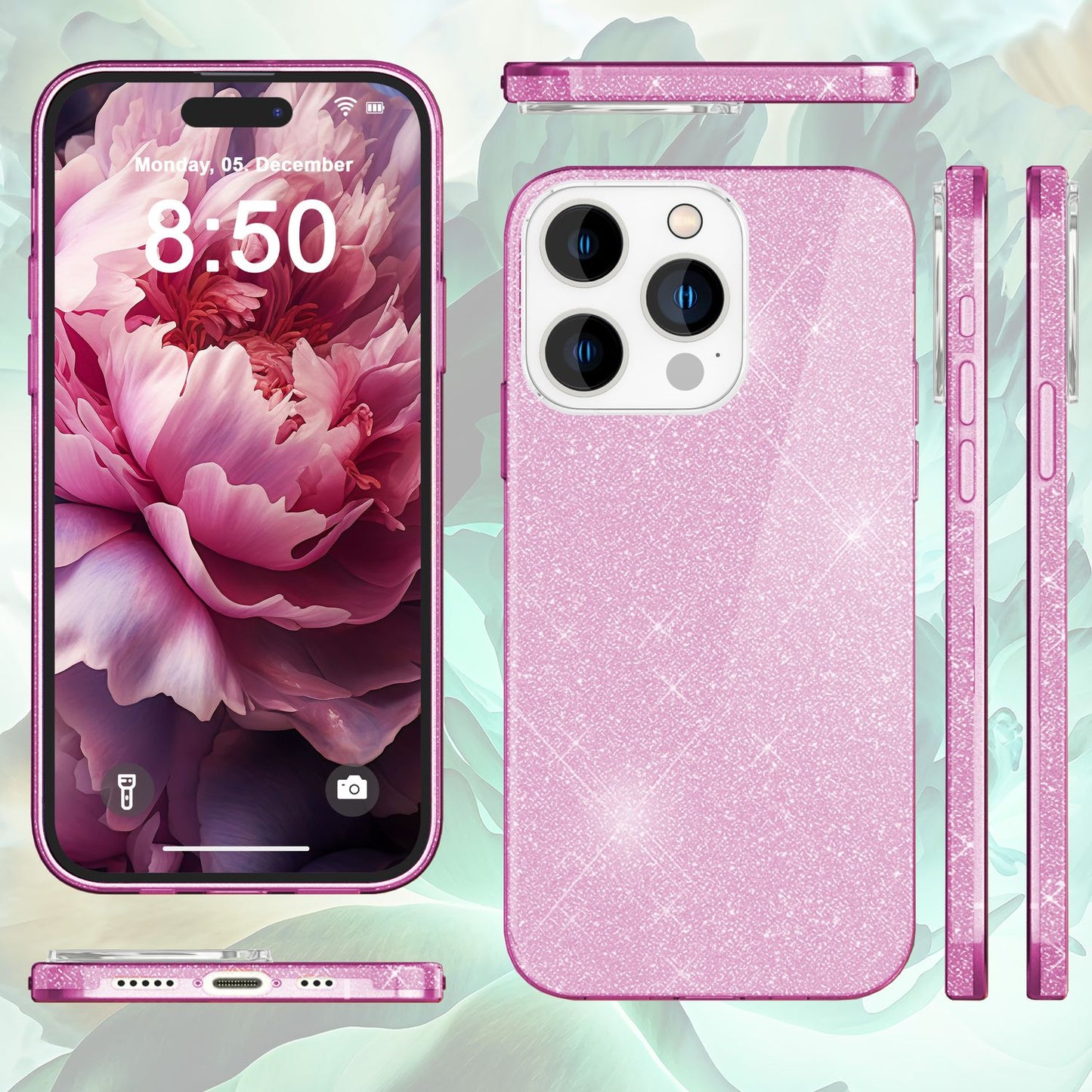 Glitter Case for iPhone 15 Pro Max Hybrid Bling Case Silicone Phone Case Pouch