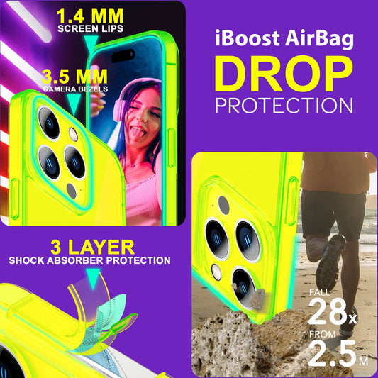 Neon gegnsætt hulstur fyrir iPhone 15 Pro Max, litríkt, lýsandi sílikon TPU símahulstur