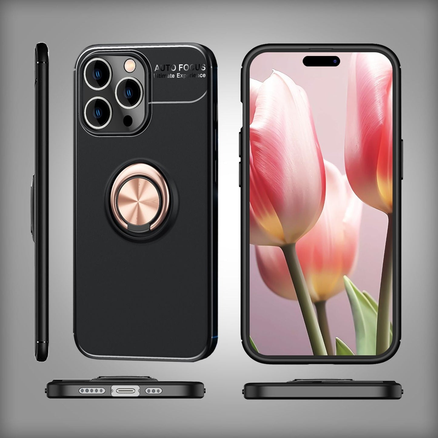 Hulstur með hring fyrir iPhone 15 Pro Max, sílikon símahulstur, verndarhulstur, hringhulstur