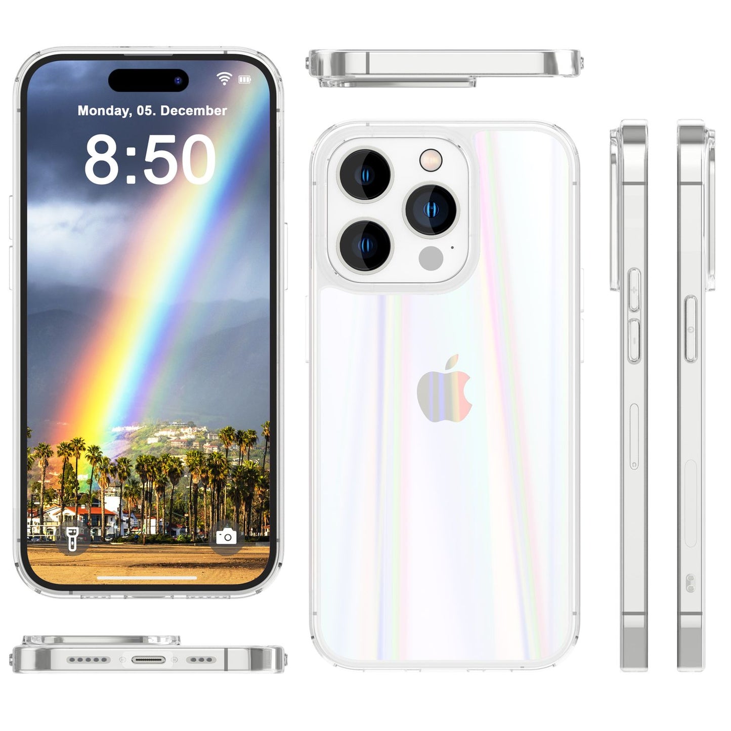 Hülle aus Glas für iPhone 15 Pro Regenbogen Handyhülle Klar Hard Case 9H Schutz