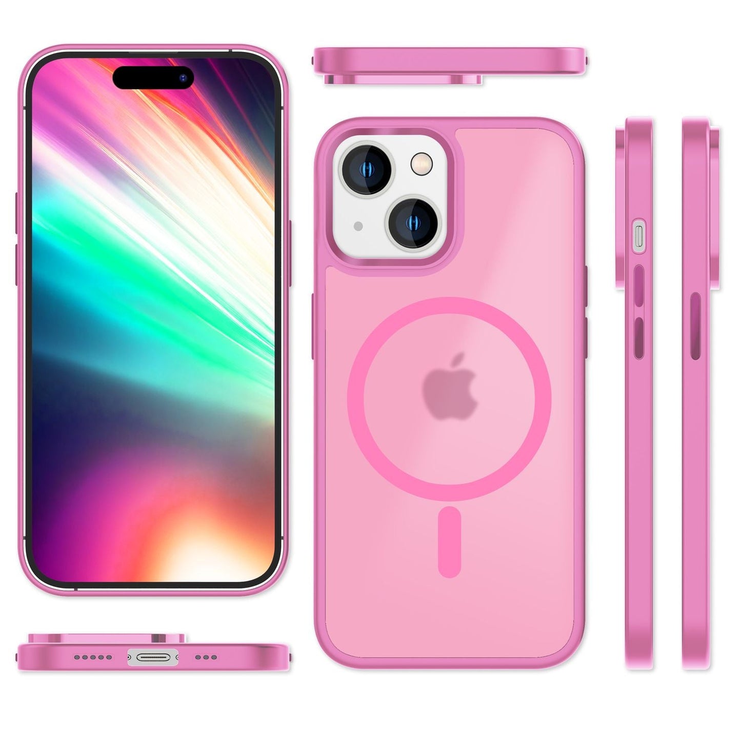 MagSafe Hybrid hulstur fyrir iPhone 15, hörð hulstur með frosti og verndarbrún, símahulstur með poka